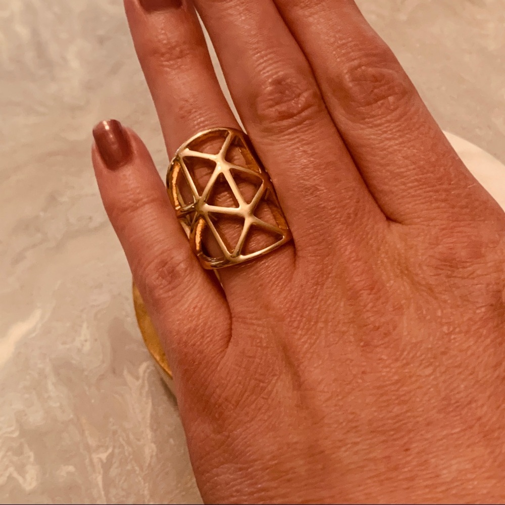 Gold Geometric Triangles Ring